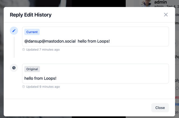 Loops video page with Comment Reply History