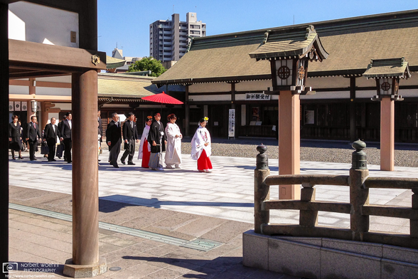 Wedding procession at Terukuni Shrine in Kagoshima, Japan.