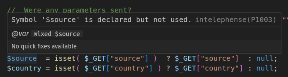 Screenshot of the IDE showing an error message.