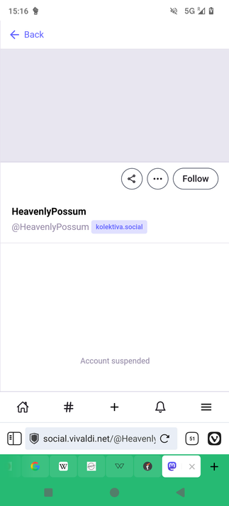 Account suspended message in a Mastodon instance