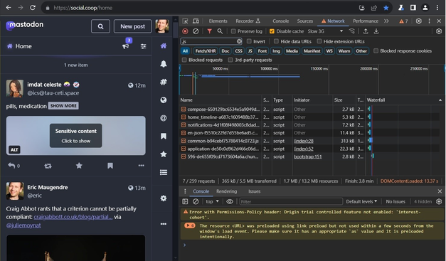 Example of a Mastodon download (all caching disabled): 365 KB
