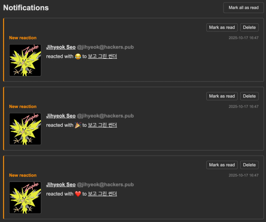 List of notifications received from the fediverse.