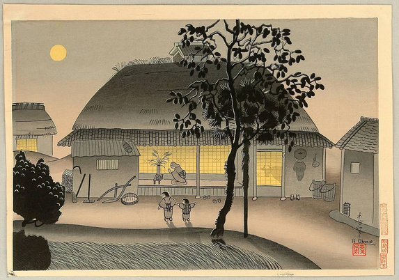 Woodblock print of preparations being made for moon viewing.

Image thanks - https://ja.ukiyo-e.org/