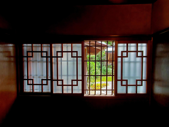 Beautiful lattice windows in Shimogamo Villa.