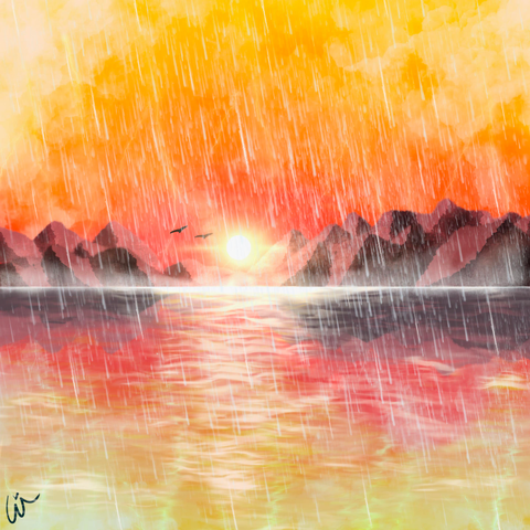 “Sunset Through The Rain” — A digital painting by Liv.