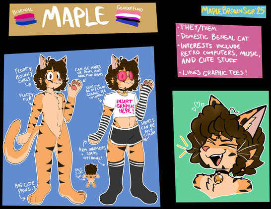 reference sheet for my cat fursona Maple