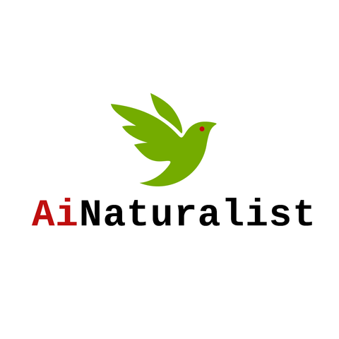 Graphic with the iNaturalist green bird, with a red eye. The text for iNaturalist has been changed to Ai Naturalist, with Ai in red, and the font no longer the flowing organic looking font, but a monospace robotic font.