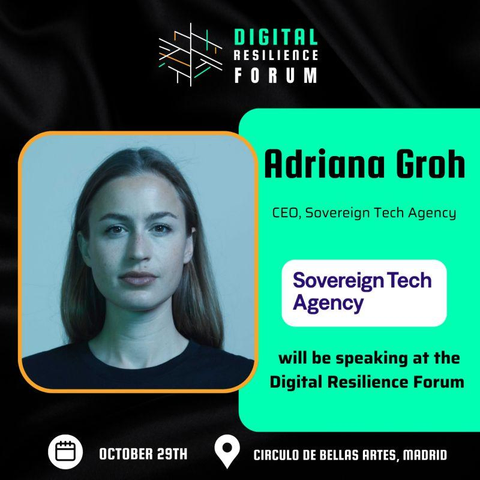 Digital Resilience Forum speaker banner for Adriana Groh. The forum is taking place on October 29, 2025 at Circulo de Bellas Artes, Madrid, Spain