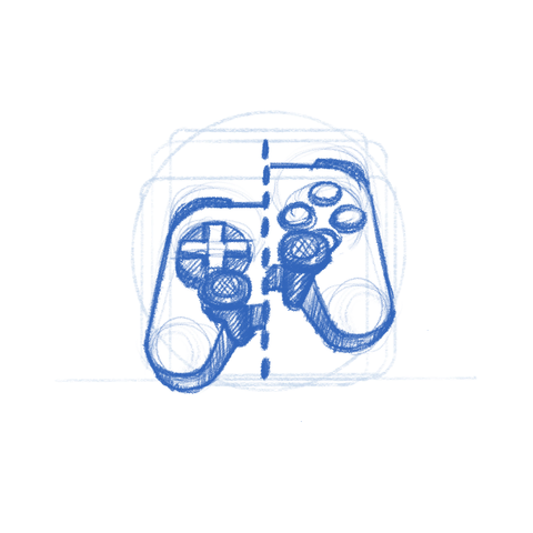 App icon sketch for Gamepad Mirror. A split image of a game controller.