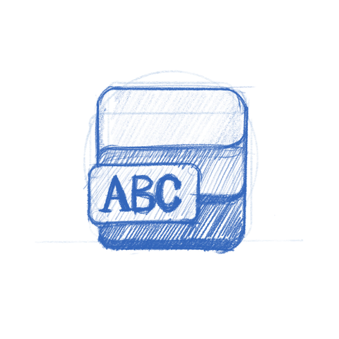 Letters app icon sketch. A riff on the MS Word layered document.