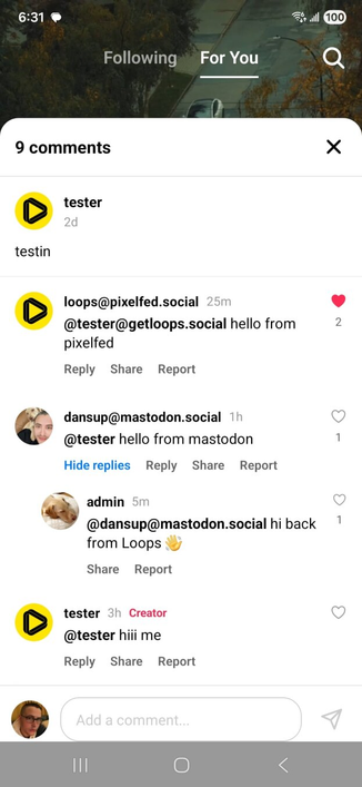 The new Loops app comment modal on Android