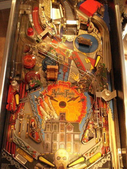 Photograph of Addams Family pinball machine playfield, 1992