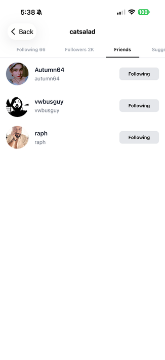 Loops app showing an accounts mutual followings
