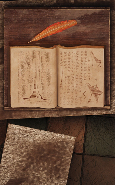 A 3d manuscript with an old drawing of a mysterious tower