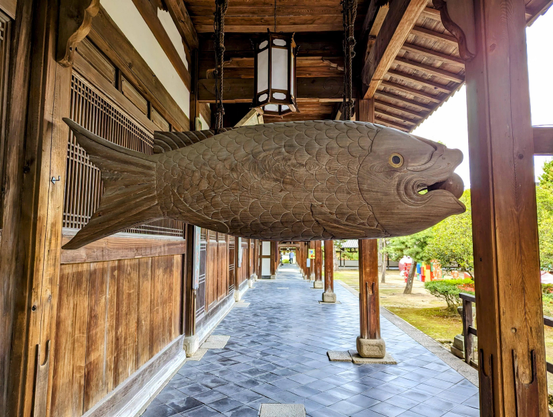 Manpuku-ji's 'kaipan' is a fish-shaped board struck to alert monks to mealtimes, lectures and daily tasks.