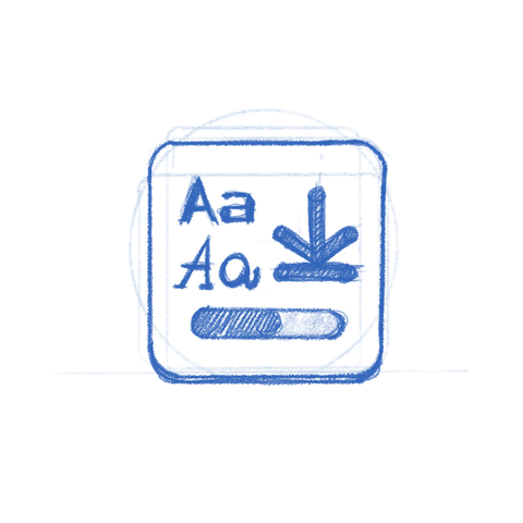 App icon sketch for Sitra. Type previews and a download icon & progress bar.