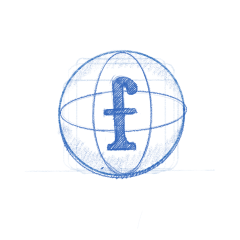 App icon sketch for Sitra. 'f' glyph super imposed on a globe.