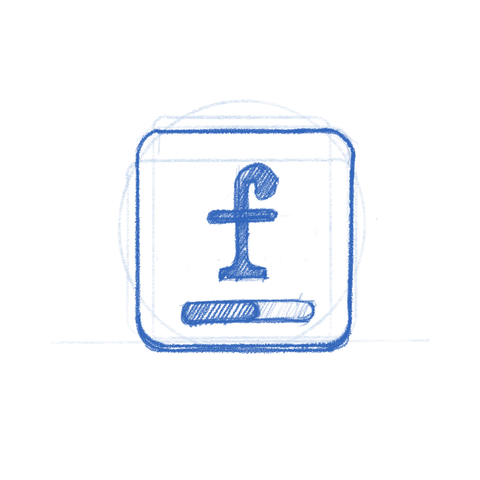 App icon sketch for Sitra. 'f' glyph with a progress bar.