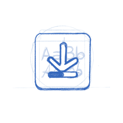 App icon sketch for Sitra. Type previews in the backrgound with a download icon overlaid on top. Progressbar embedded in the symbolic.