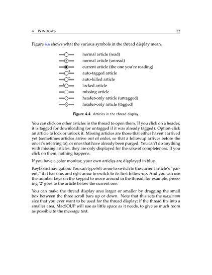 Screenshot from the MacSOUP-manual showing navigation symbols