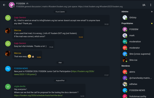 The FOSDEM Matrix room in Movim
