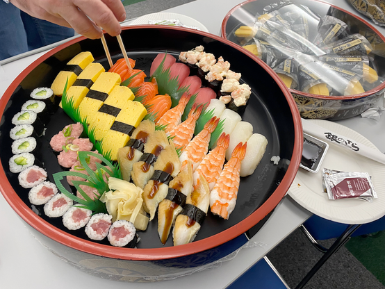 A large sushi platter available to participants