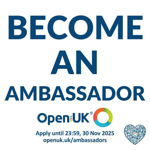 Become an ambassador for Open UK. Apply until 23:59 on 30th November 2025.