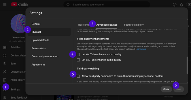 The opt-out process illustrated on a screenshot, steps marked with numbers.