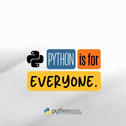 GIF with the text "PSF Fundraising Campaign is On!" that slides in from the left side. Underneath is a graphic with the Python logo, blue, orange and yellow color blocks that states "Python is for Everyone". Underneath is a long black snake graphic. At the bottom is the PSF logo.  