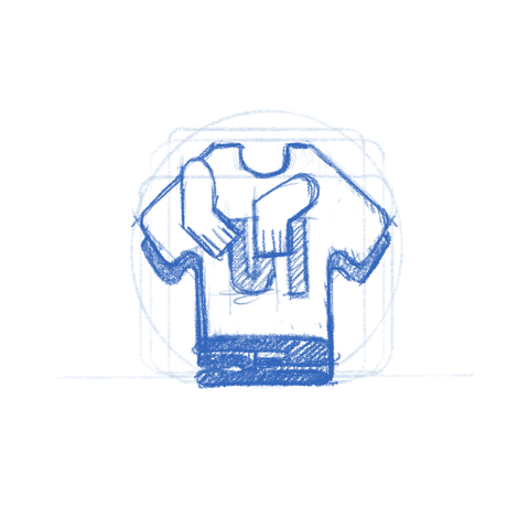 Wardrobe app icon sketch -- a t-shirt stack with some socks.