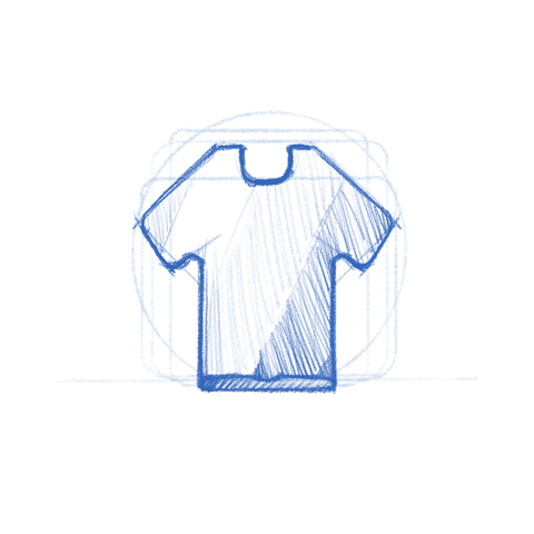 Wardrobe app icon sketch -- a t-shirt stack.