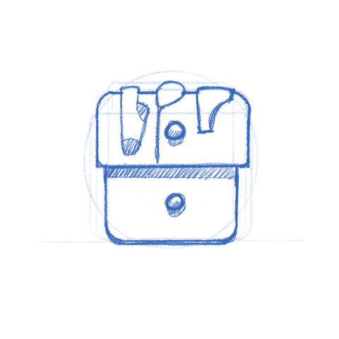 Wardrobe app icon sketch -- an open drawer with random clothing hanging out.