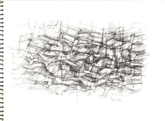 Dessin abstrait au Rotring, ondulations avec des ombrages
