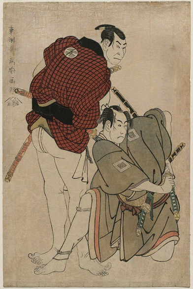 Woodblock print of the kabuki actors Ichikawa Omezo and Otani Oniji.

Image thanks - https://ja.ukiyo-e.org/
