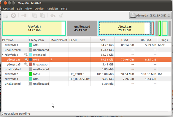 Screenshot: With GParted, you can create, edit, and format partitions.
