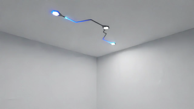 Visible is an arrangement of three small hexagonal lamps, connected together by lines. Through the connections run cyan pulses of light.

The arrangement is a render made in Blender to show how a concept of a new Smart Home idea is supposed to look like.