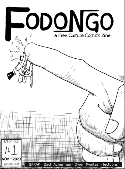 Cover for the first issue of Fodongo, showing a frog-like creature biting a finger.