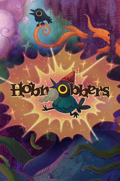 Box art for Hobnobbers, featuring a Hob, a gnome-crow creature.