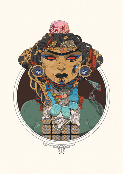 Sc-Fi image based on ancient antiquity for inspiration. A character from a group of people I made up called the fals. 