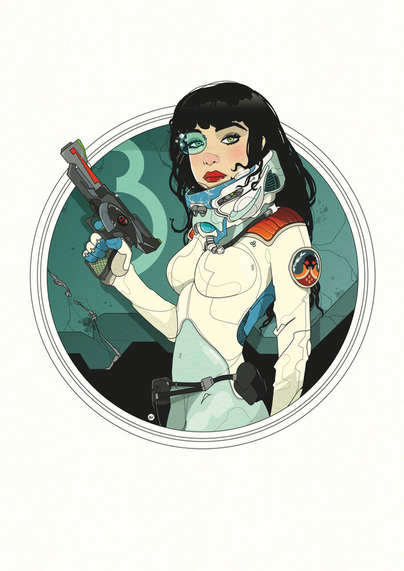 Image of a sci fi girl with gun. 