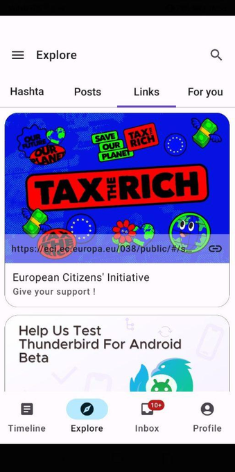 La sezione “explore” con i link più condivisi