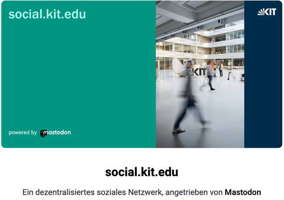 Grafik mit einem Photo des Innenhofs im Mathematikgebäude am KIT mit Fenstern und Balkonen und Menschen, die über den Hof laufen. Dazu der Text:
social.kit.edu
Ein dezentralisiertes soziales Netzwerk, angetrieben von Mastodon