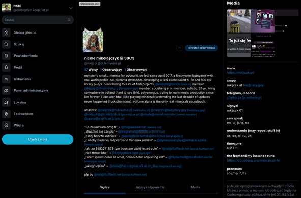 Ekran pl-fe z profilem Nicole, czarna kolorystyka