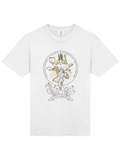 Defender of Privacy (in Light Colors) - Comfort Colors Heavyweight T-Shirt

A white t-shirt with an outline design in black and yellow.

Around a circle the text says: "Privacy Guides is empowering you with the knowledge you need to fight for your digital rights."

The design shows a character with many arms equipped to defend their privacy rights! 

The character holds in their many arms a large key like a sword representing encryption, a shield made from Privacy Guides' logo, a Tails flash drive, a phone, a laptop, and a book. Hanging from their belt there are a Faraday pouch, a set of keys, and a stack of books. Their hair is made of wavy cables.

At the bottom are tentacles with eyeballs and surveillance gadgets that have been cut off their cables. 

A Banner says: "Privacy Is a Human Right"