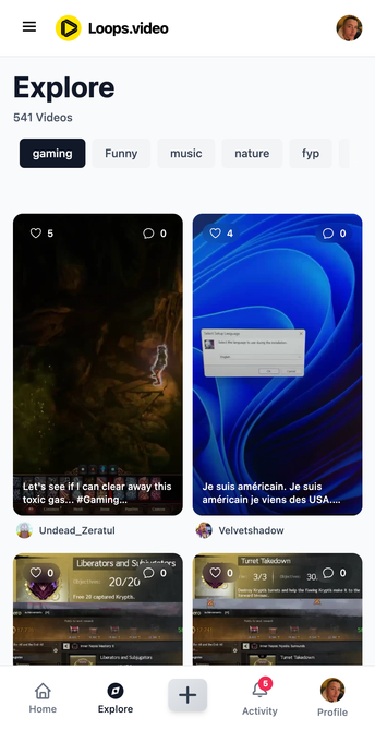New Loops UI explore feed
