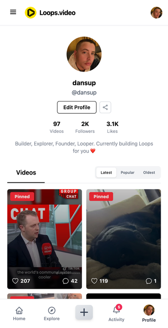 New Loops UI profile page/feed