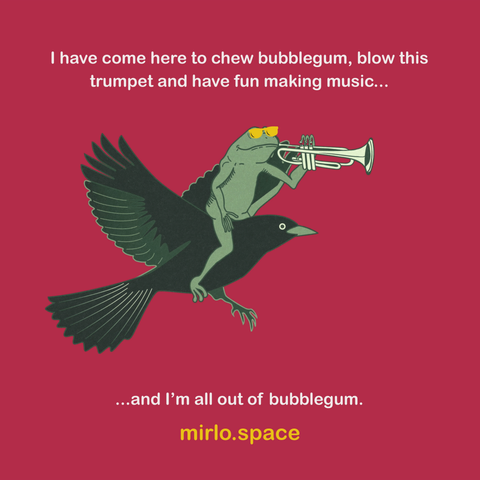 A series of graphics showing Mirlo, Ampwall, Bandwagon and Jam.Coop as froggy and blackbird fly in front of wording from their sites.