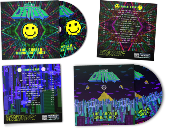 The Chosen Hardcore and The Chosen Game Ones CD compilations by Dream of Omni. The front covers, CD labels and rear cover art are shown.