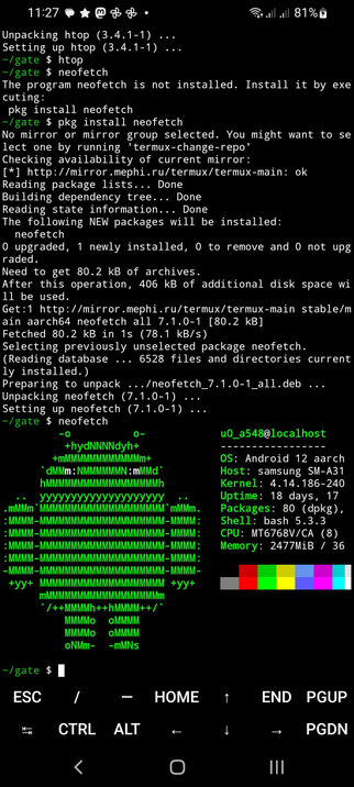 Neofetch and top in termux 