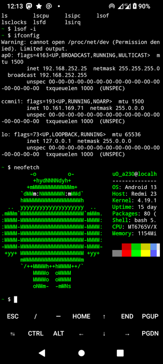ifconfig and neofetch 